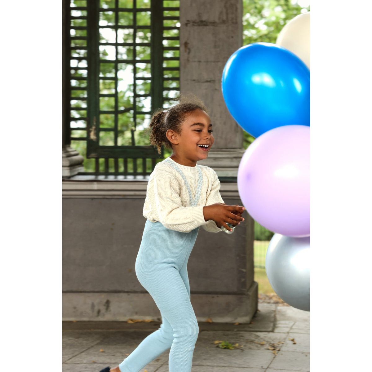 Silly Silas Footless Cotton Tights With Braces Misty Blue Patterned