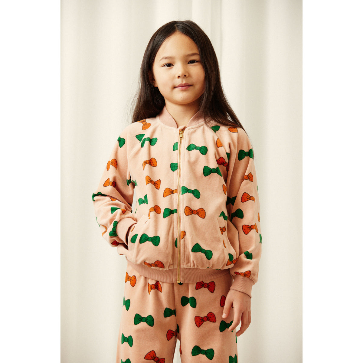Mini Rodini Pink Bows Aop Velour Baseball Cardigan