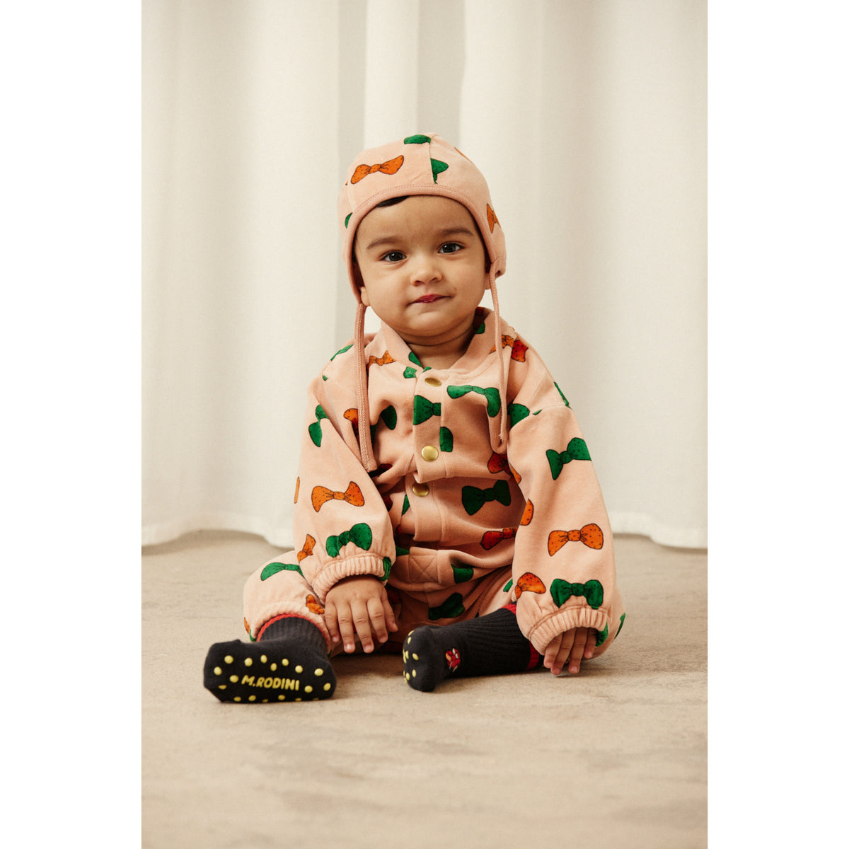 Mini Rodini Pink Bows Aop Velour Trousers
