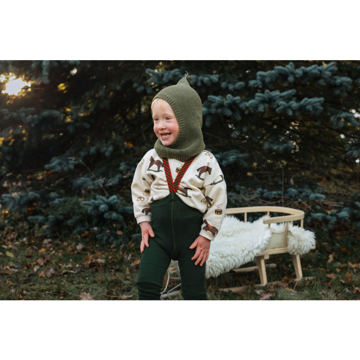 Silly Silas Cotton Tights With Braces Dark Forest Green Christmas Patterned