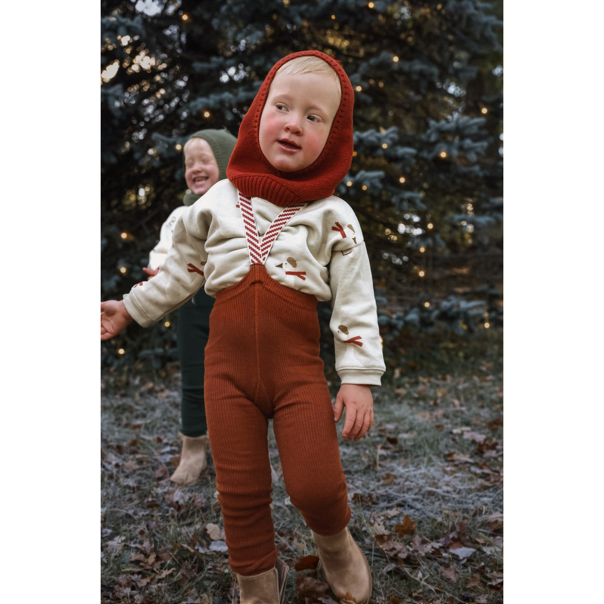 Silly Silas Footless Cotton Tights With Braces Cinnamon Christmas Patterned