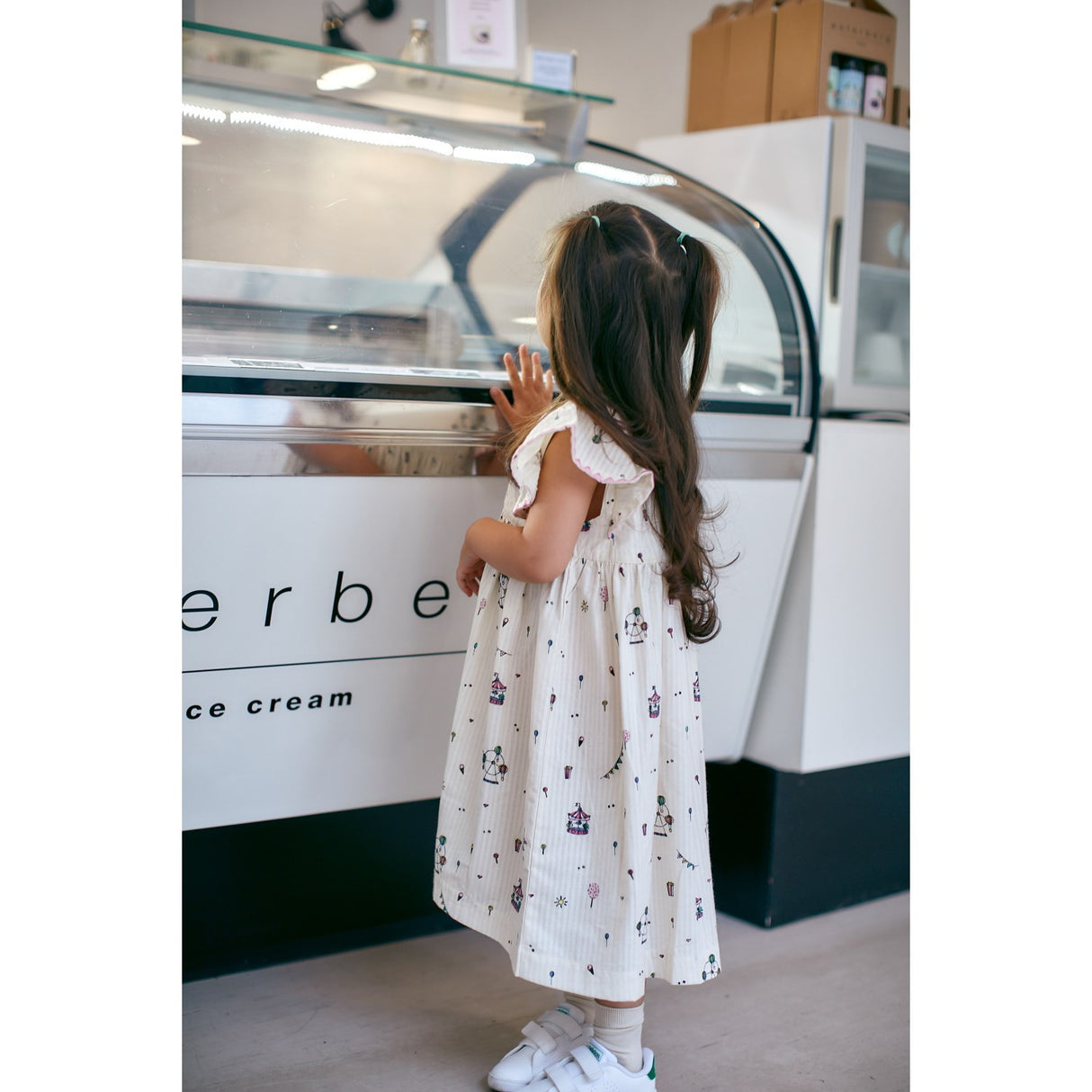 Copenhagen Colors Cream Tivoli Print Printed Dress W. Ruffle Sleeves