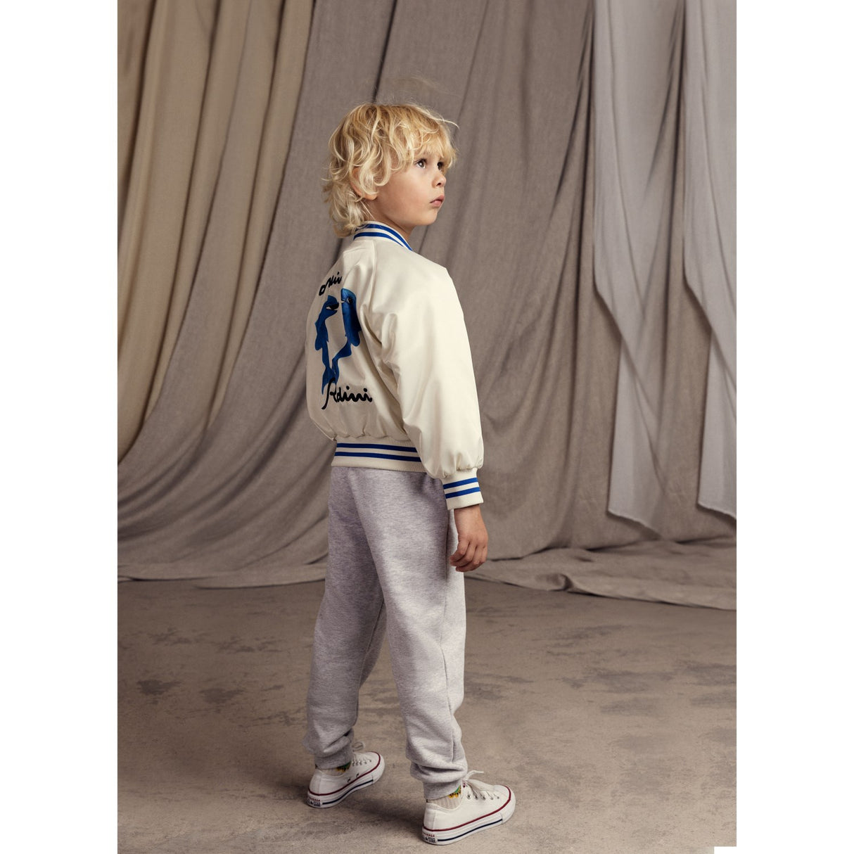 Mini Rodini White Dolphins Lightweight Baseball Jacket