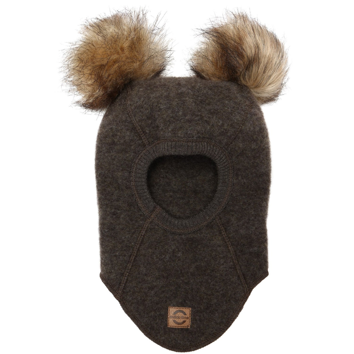 Mikk-Line Dark Brown Melange Wool Balaclava with Pom Pom