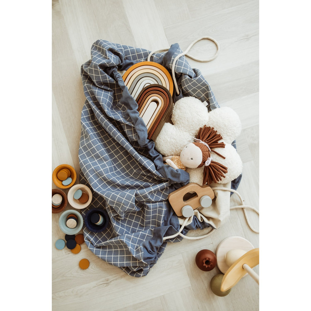 Play&Go Organic Grid Blue 2-in-1 Playmat