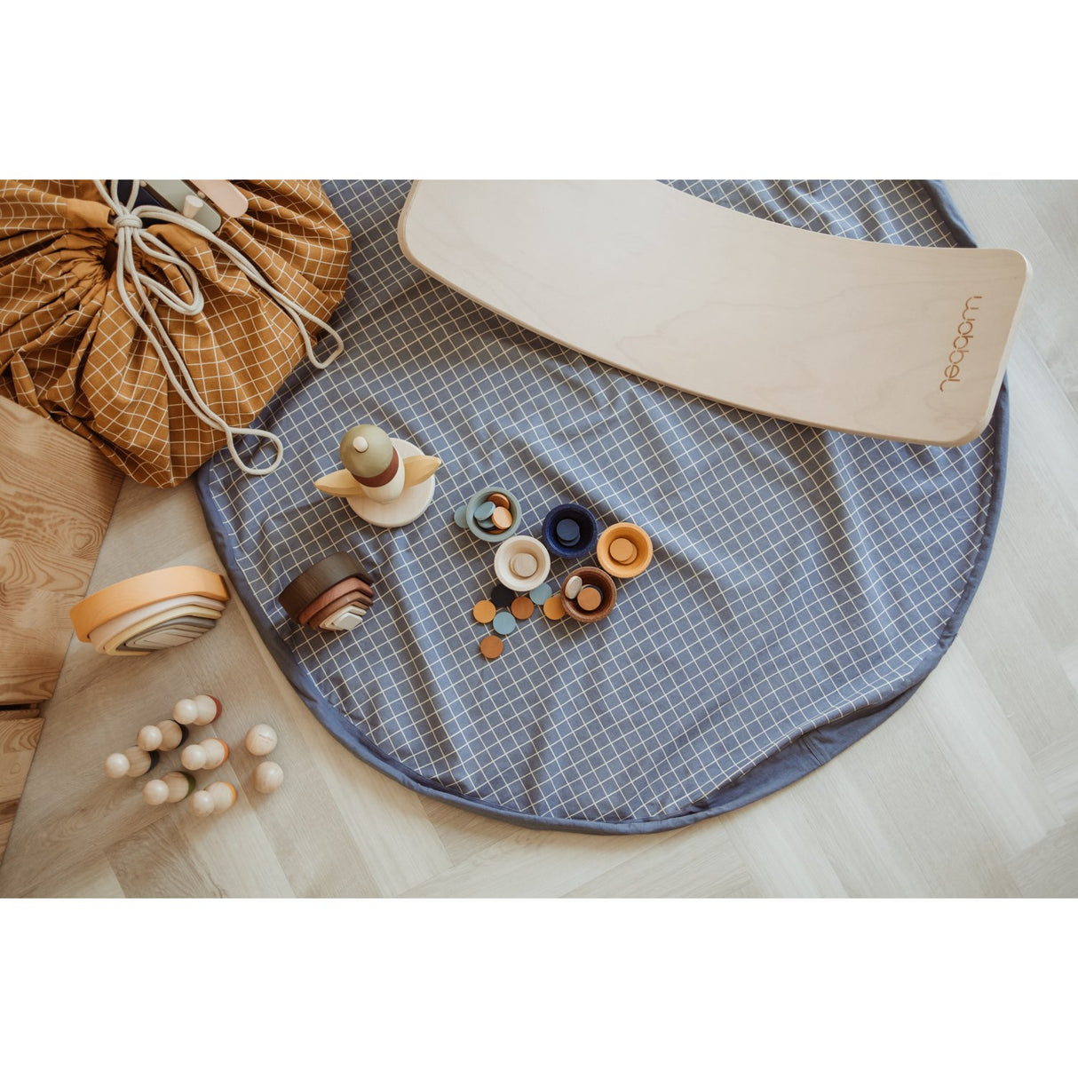 Play&Go Organic Grid Blue 2-in-1 Playmat