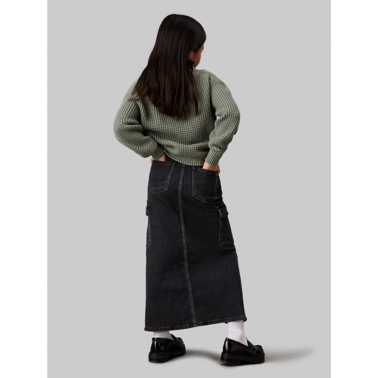 Calvin Klein Charcoal Grey Rgd Maxi Denim Skirt