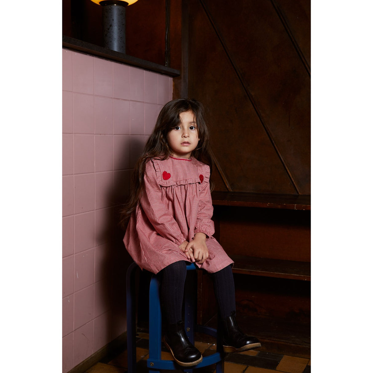 Copenhagen Colors x Luksusbaby Red Check Combi Check Dress W. Heart Emb