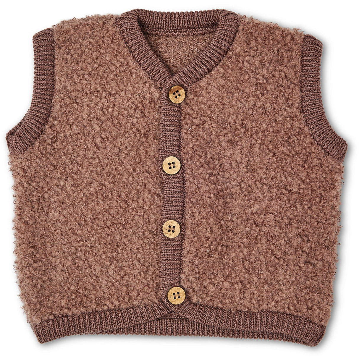 Smallstuff Rose Brown Vest Bouclé Merino Wool With Buttons