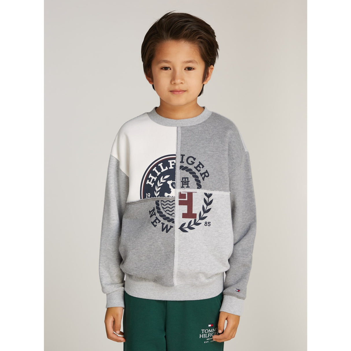 Tommy Hilfiger Grey Heather Mix Monotype Spliced Printed Cn Crewneck