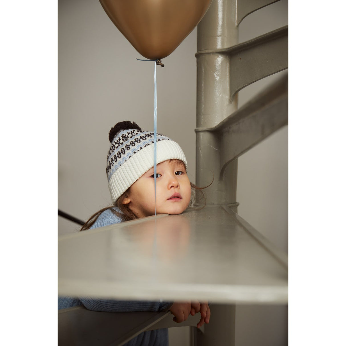 COPENHAGEN COLORS Dusty Blue Combi Merino Pattern Beanie W. Pompom