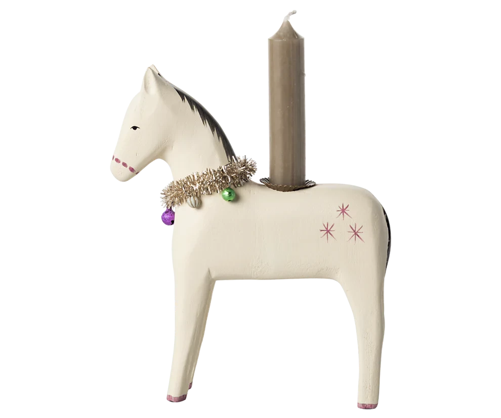 Maileg Wooden candle holder, Large horse
