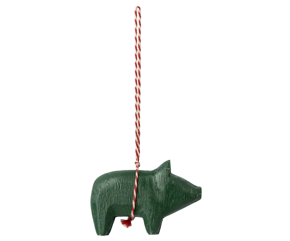 Maileg Wooden ornament, Pig - Dark green