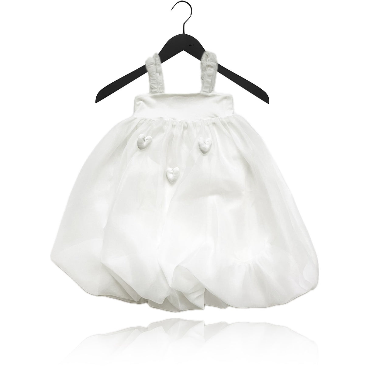 Dolly by Le Petit Tom White Dolly World Heart Balloon Organza Dress With Cotton Body