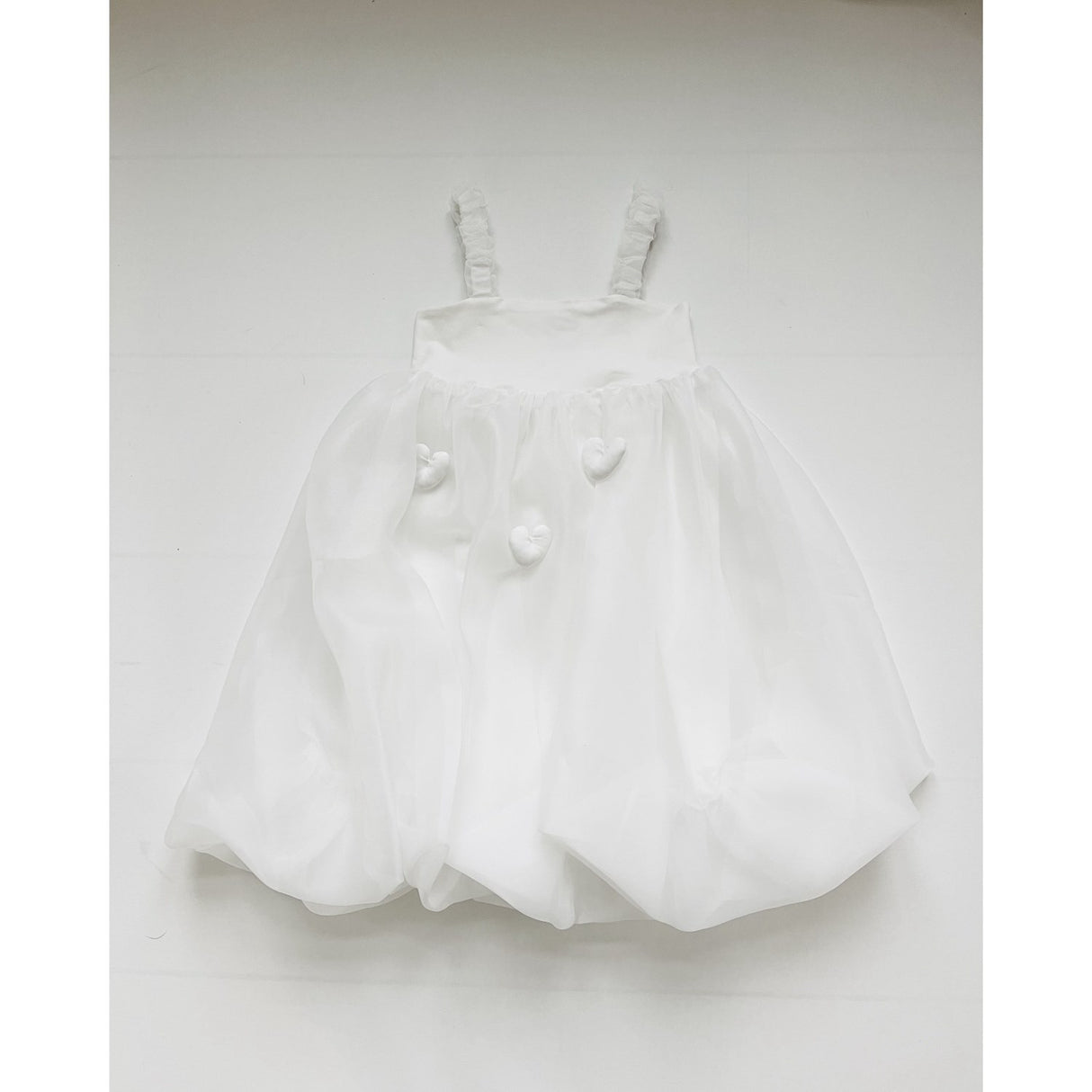 Dolly by Le Petit Tom White Dolly World Heart Balloon Organza Dress With Cotton Body