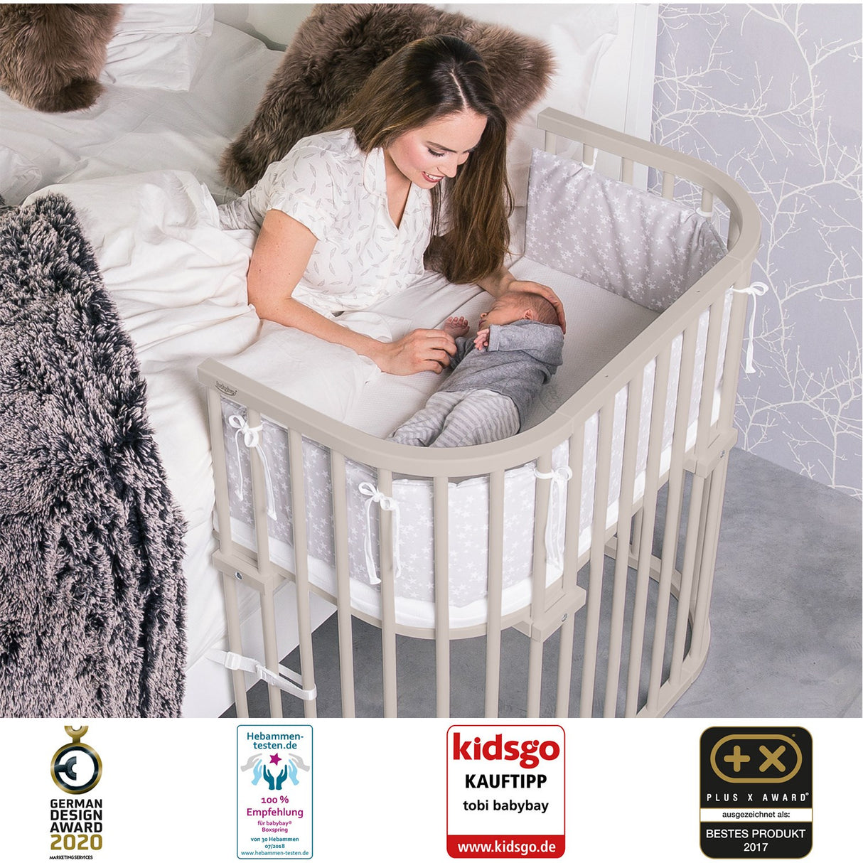 babybay® Beige Varnished Boxspring Co-Sleeper