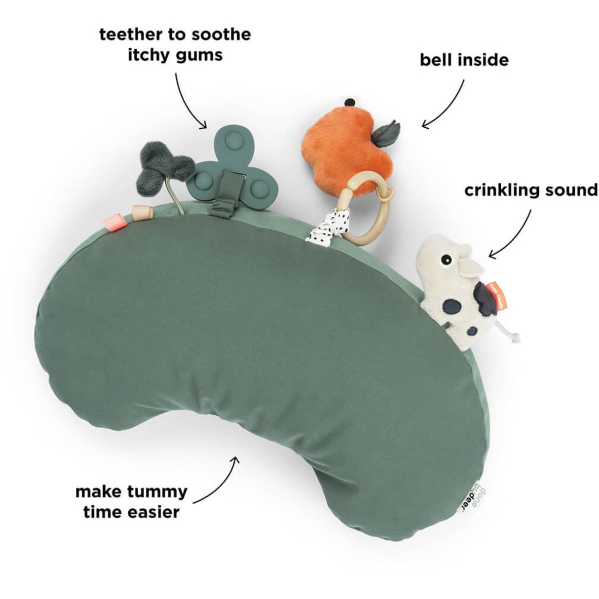 DonebyDeer Green Tummy time activity pillow Tiny farm
