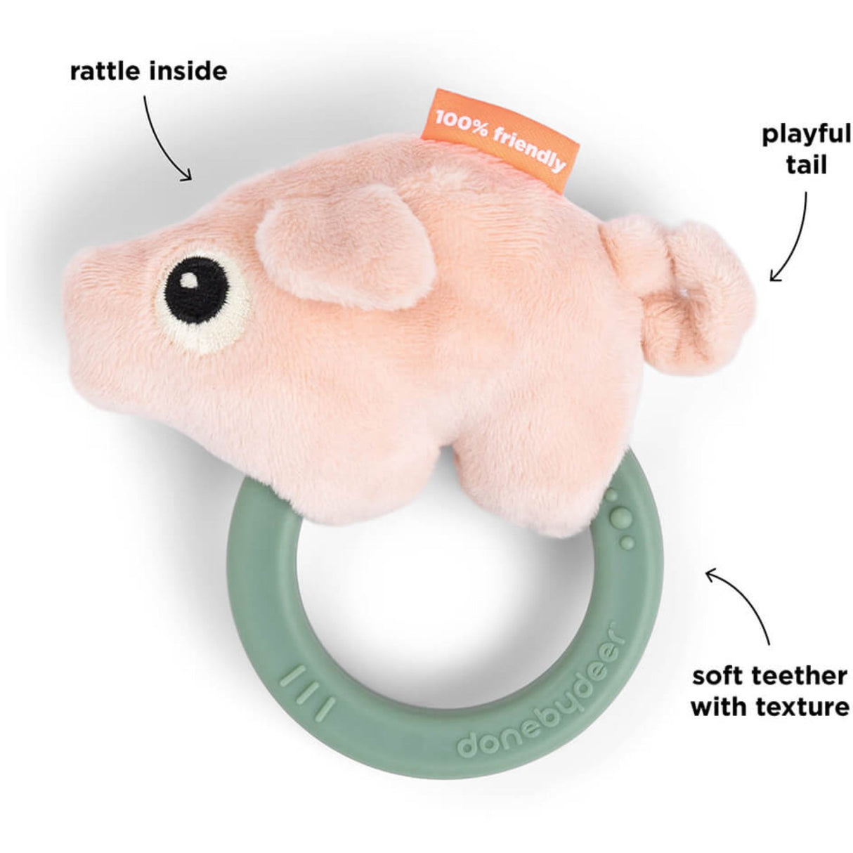 DonebyDeer Colour Mix Sensory Rattle w/Teether Pigee