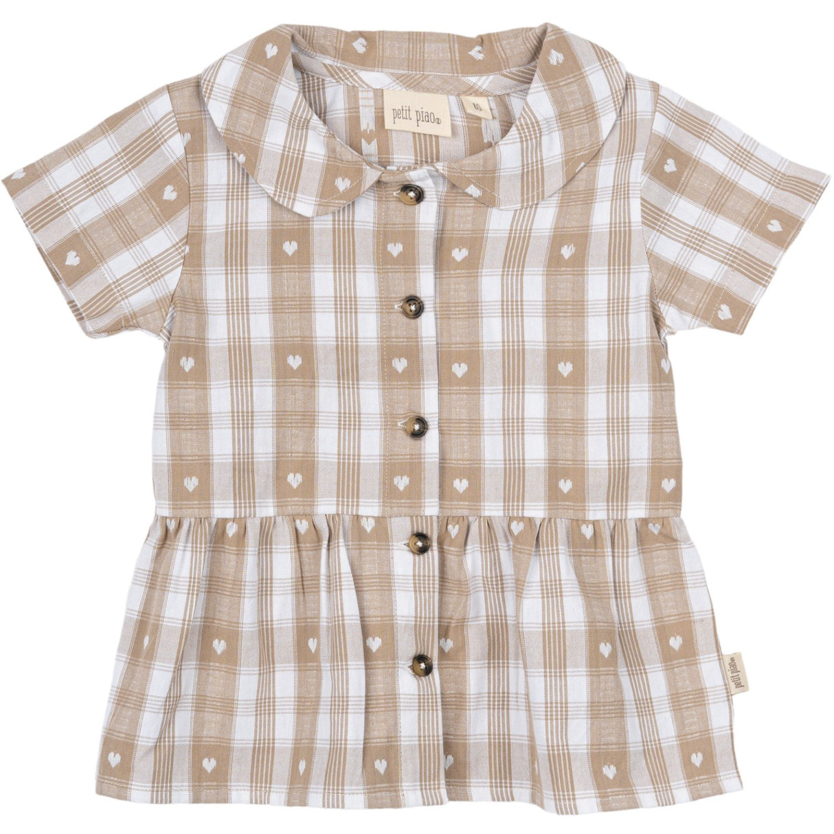 Petit Piao Off White Heart Shirt S/S Round Woven