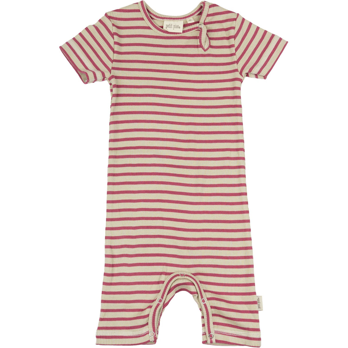 Petit Piao Light Berry/Dark Off White Summer Romper S/S Modal Striped