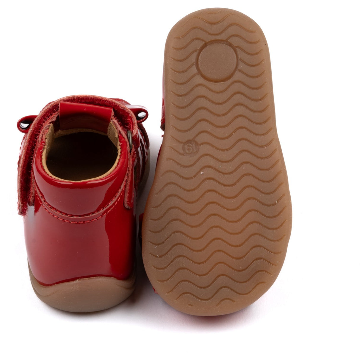 Pom Pom Red Patent Starters™ Bow Velcro Sandal