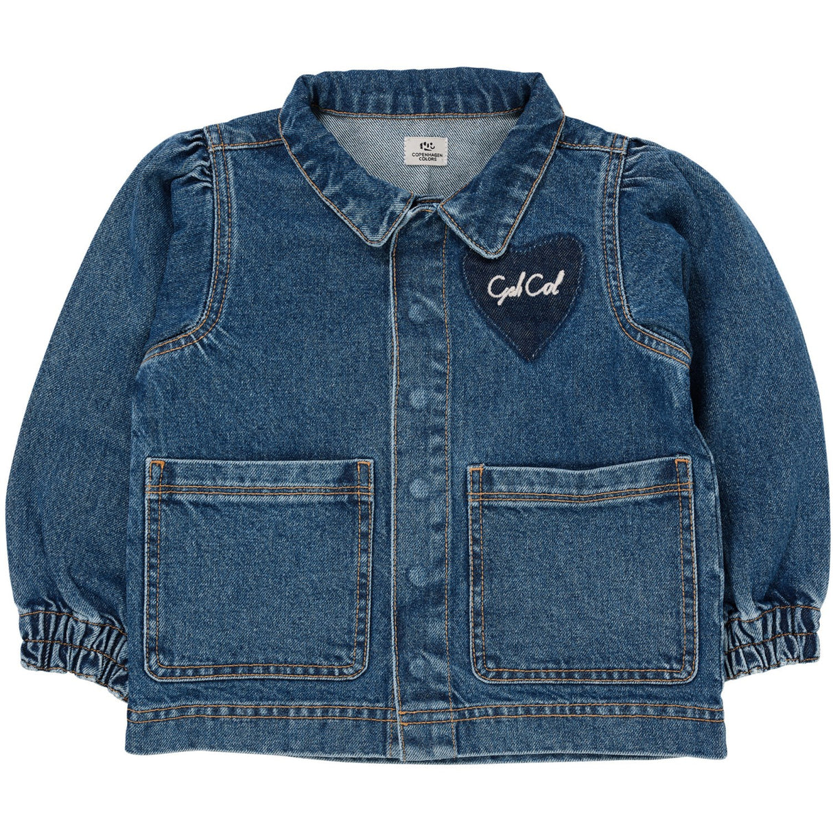 COPENHAGEN COLORS Indigo Blue Washed Organic Denim Hearts Jacket