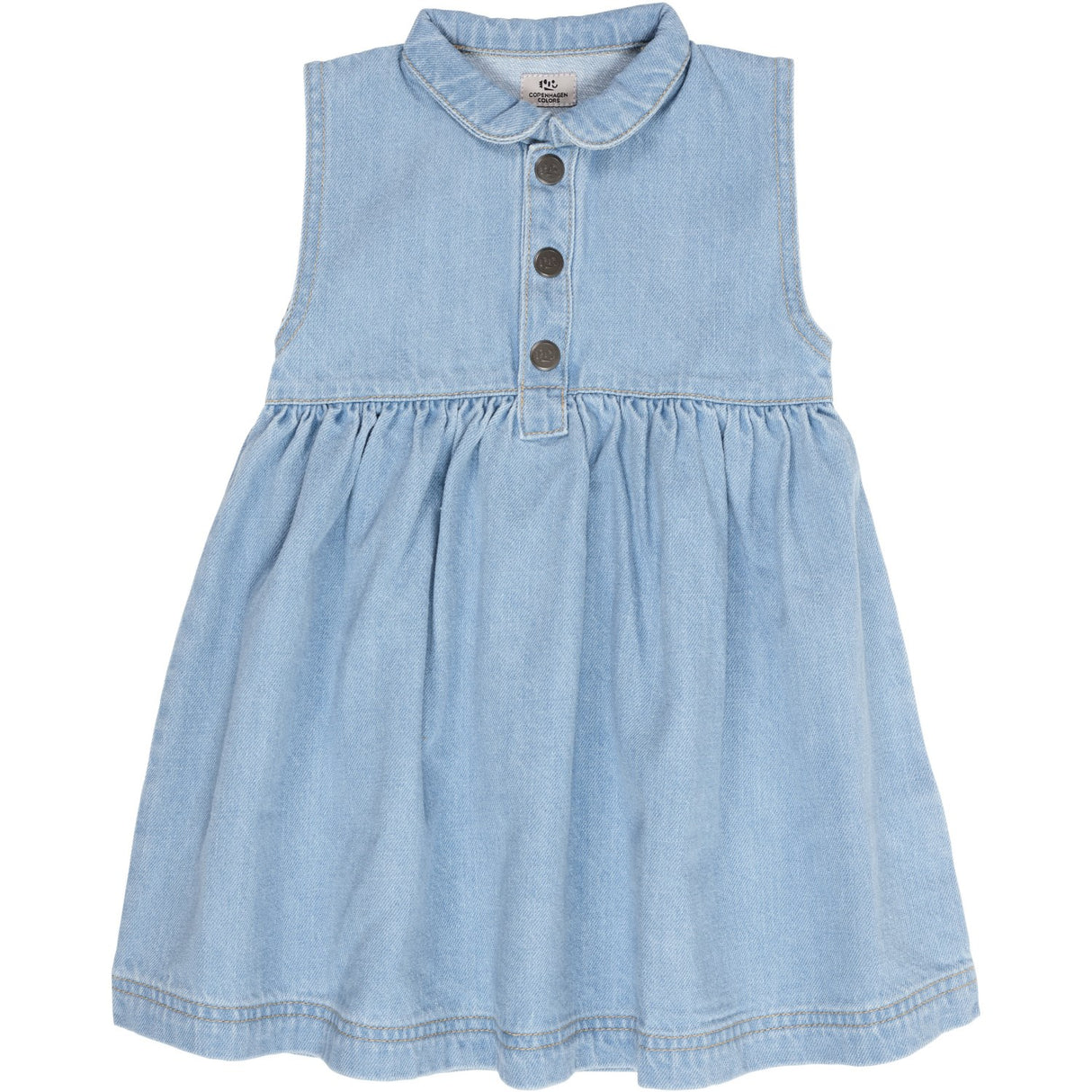 COPENHAGEN COLORS Super Lt Blue Indigo Washed Organic Denim Dress W Collar