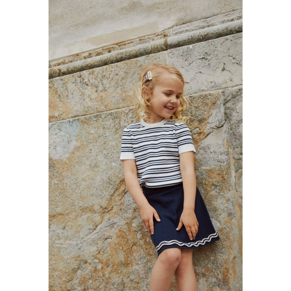 COPENHAGEN COLORS Navy Stripe Knitted Rib T-shirt