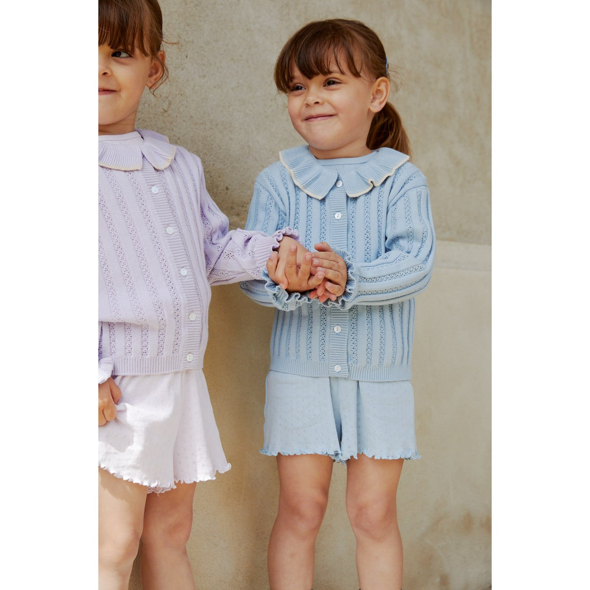 COPENHAGEN COLORS Dusty Blue Knitted Pointelle Cardigan