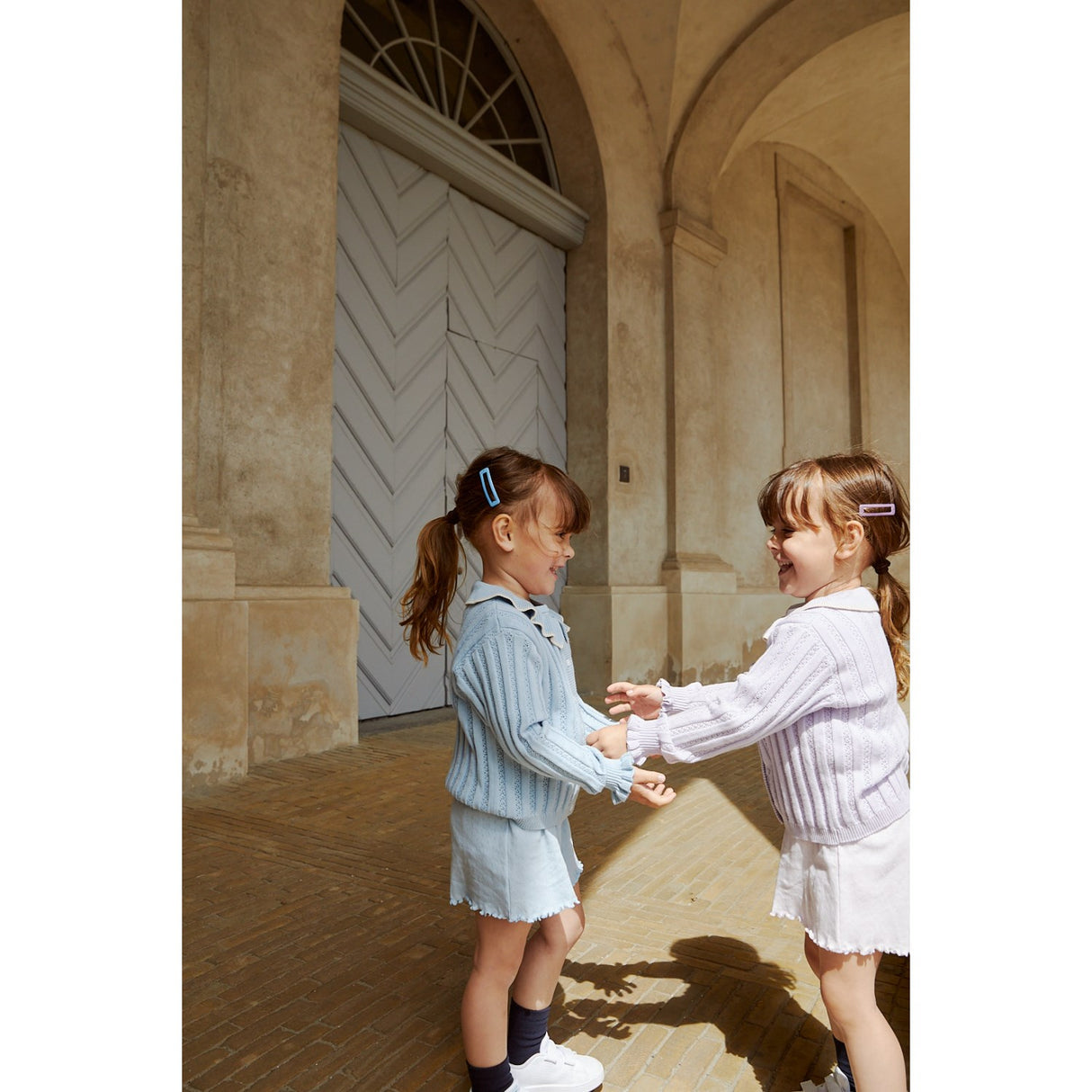 COPENHAGEN COLORS Dusty Blue Knitted Pointelle Cardigan