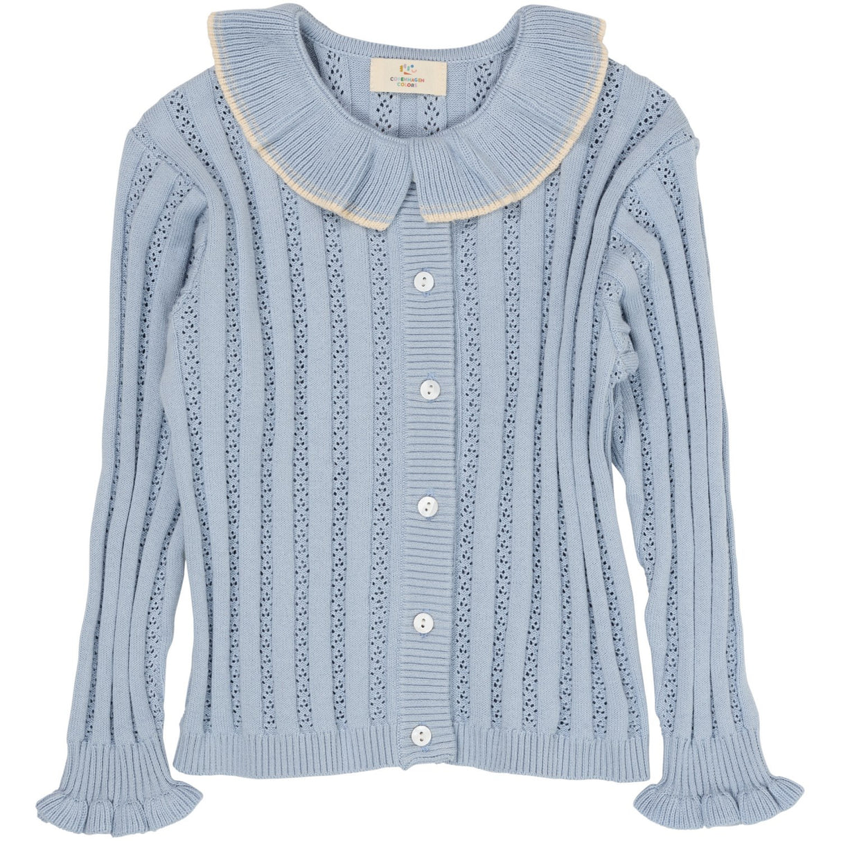 COPENHAGEN COLORS Dusty Blue Knitted Pointelle Cardigan