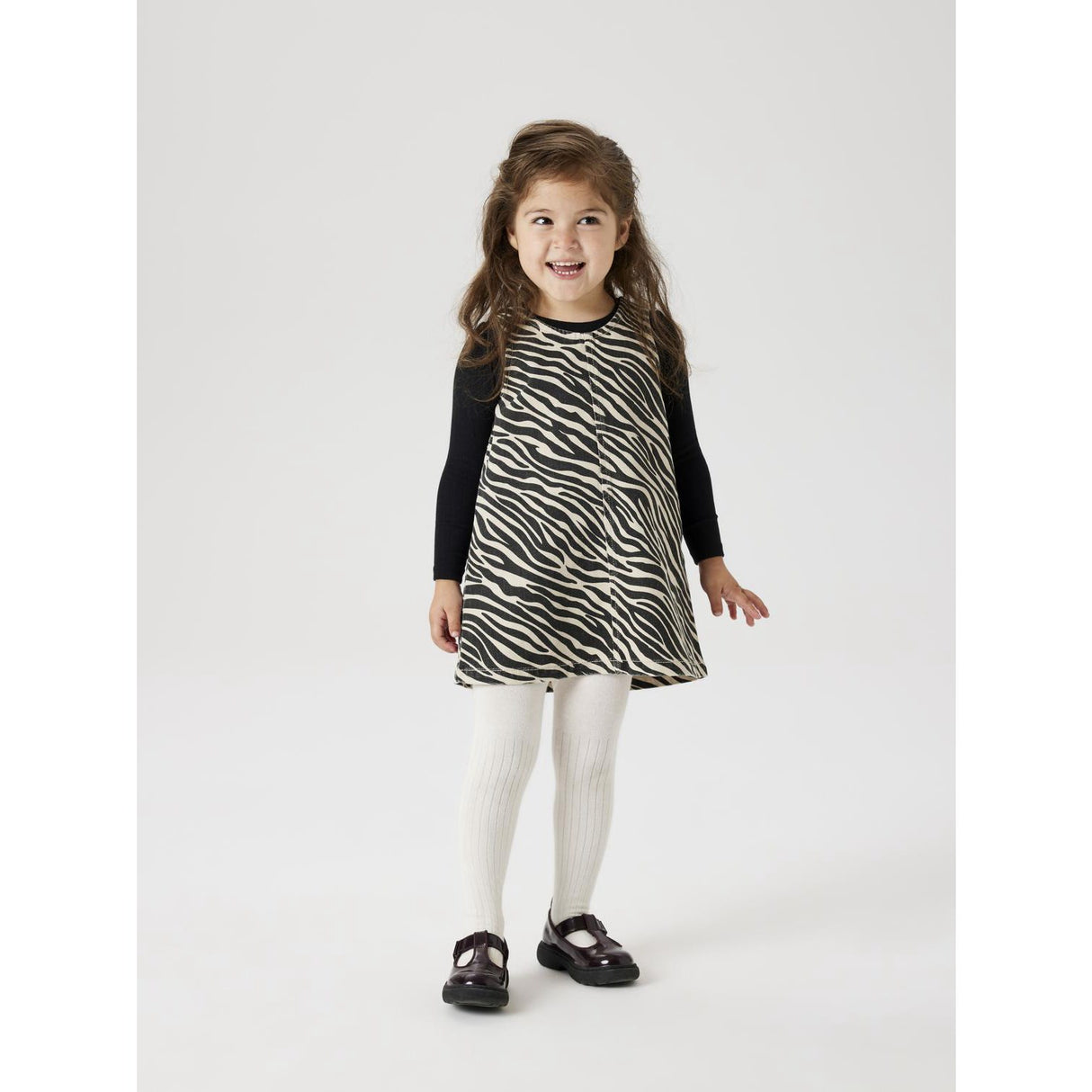 Name It Cement Black Zebra Zebra Twill Spencer Dress