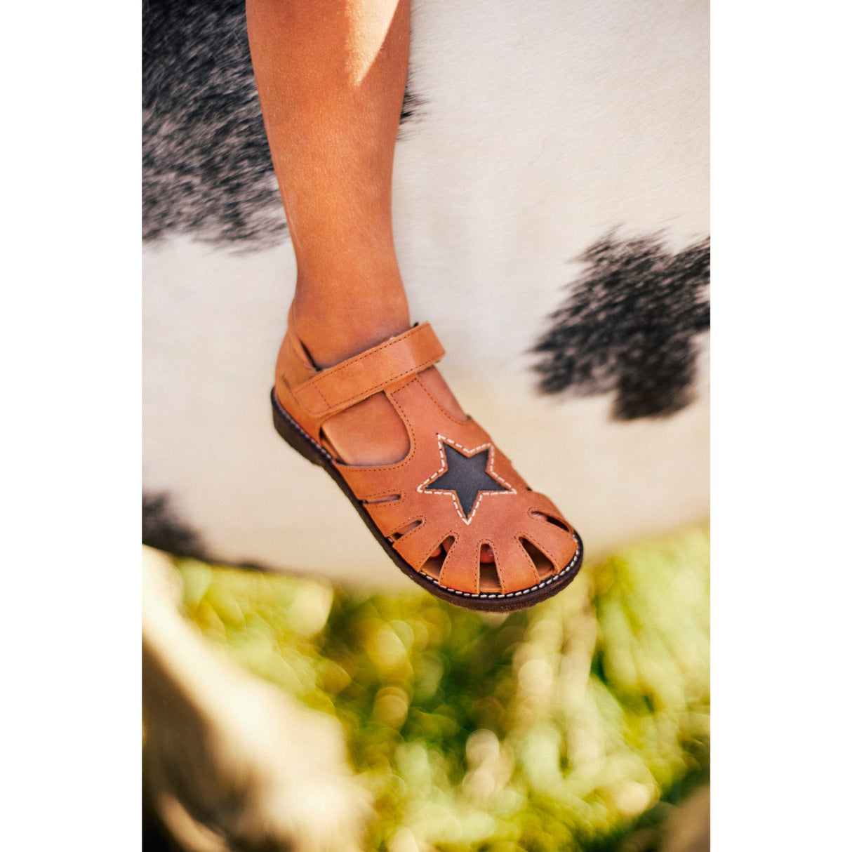 Angulus Tan/Dark Brown Leather Sandal with Star Detail
