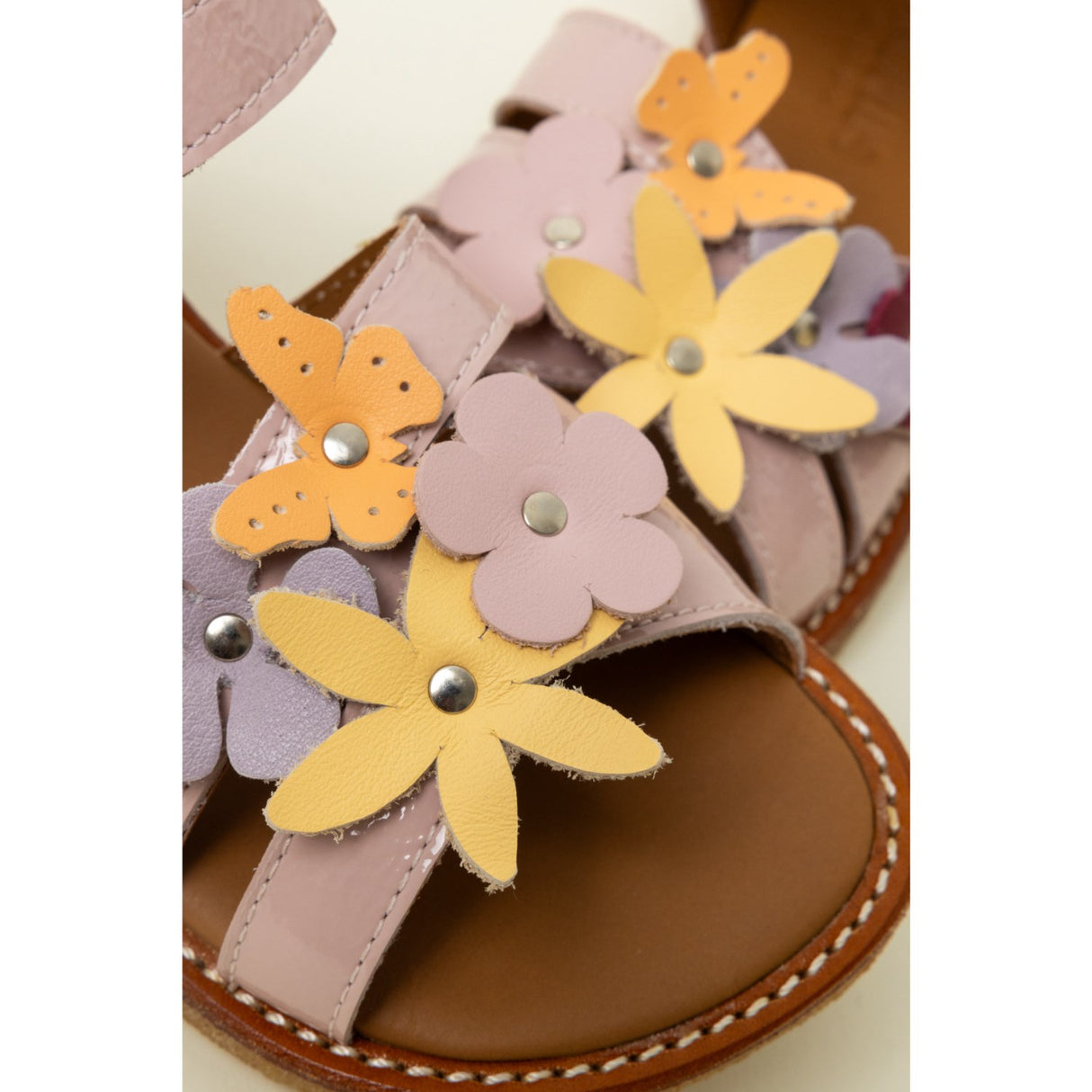 Angulus Rosebud Sandal with Multicolored Floral Appliques