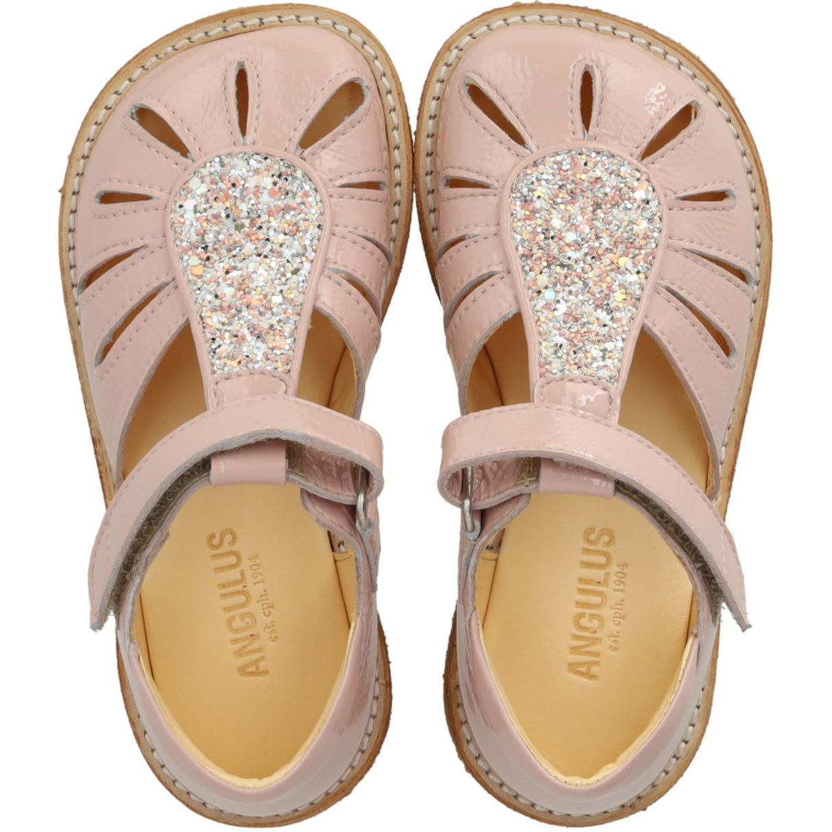 Angulus Rosebud/Rosebud Glitter Sandal with Drop Detail in Sparkling Glitter