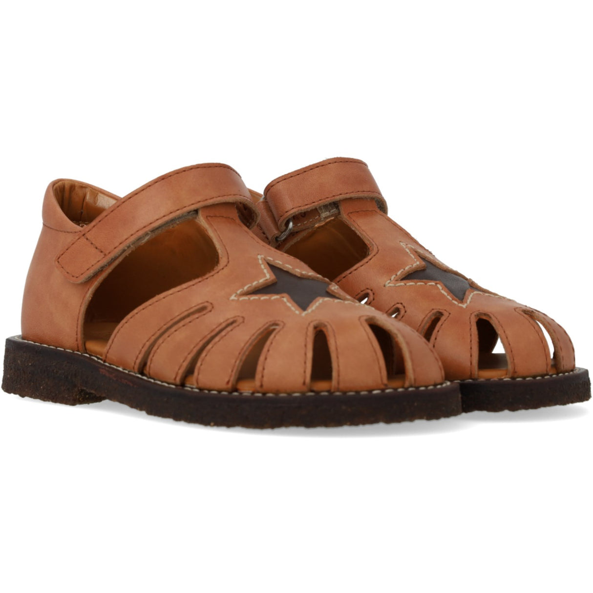 Angulus Tan/Dark Brown Leather Sandal with Star Detail