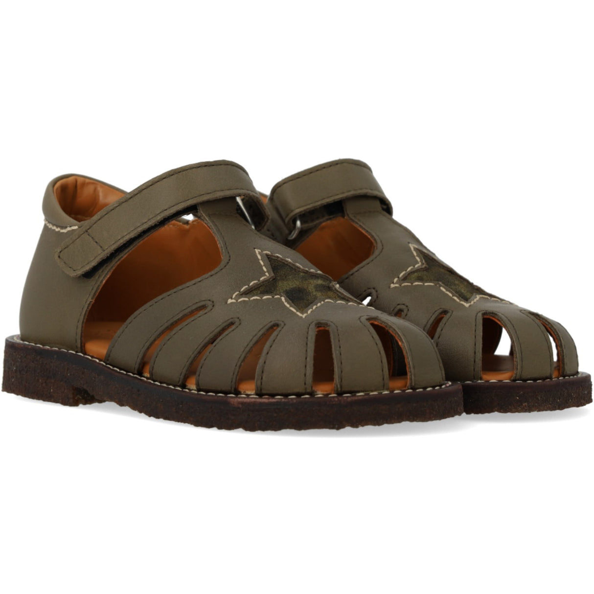 Angulus Forrest/Marshland print Leathersandal Med Stjernedetalje