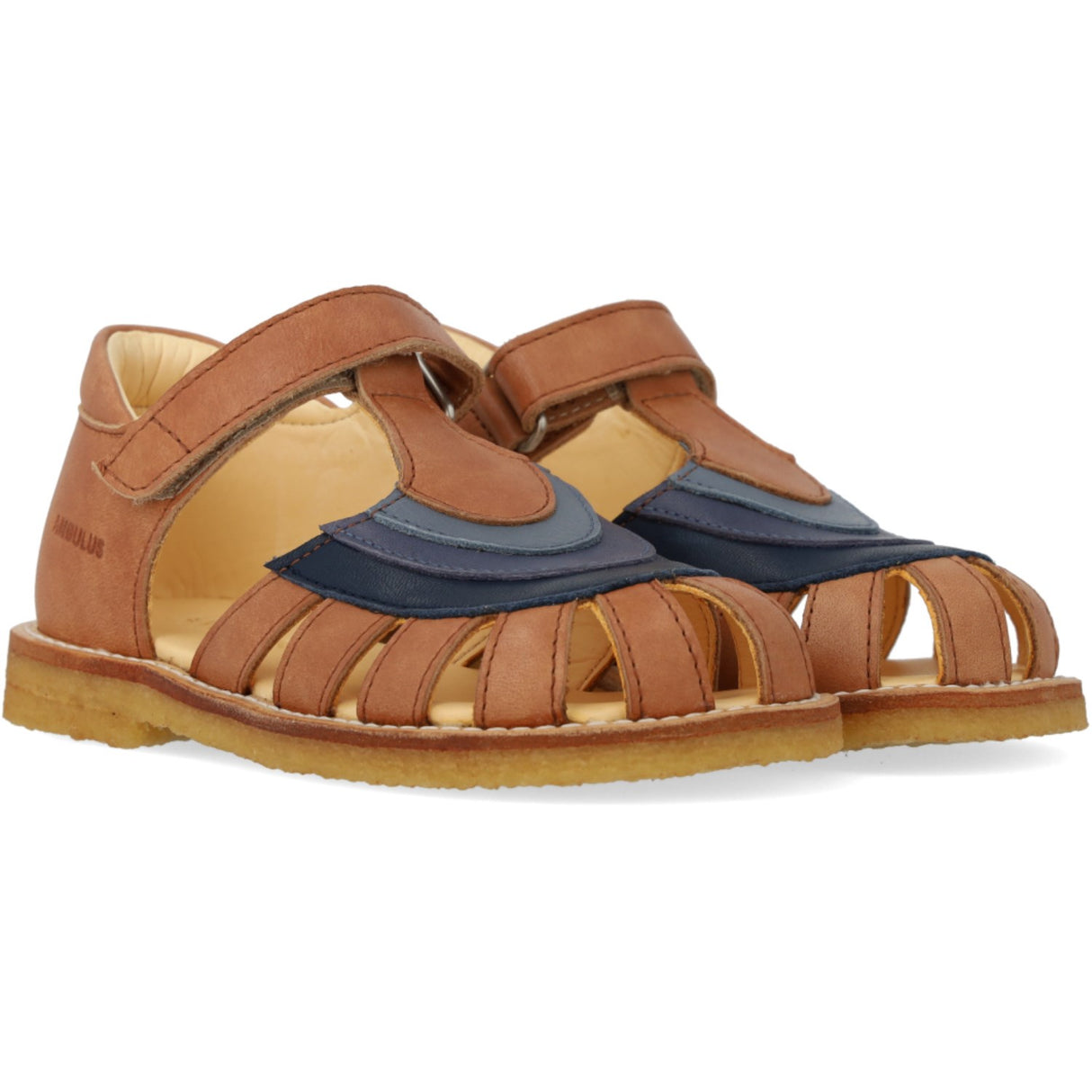 Angulus Tan/Navy/Indigo/Blue FAnd Colourblock Regnbuesandal Med Velcro