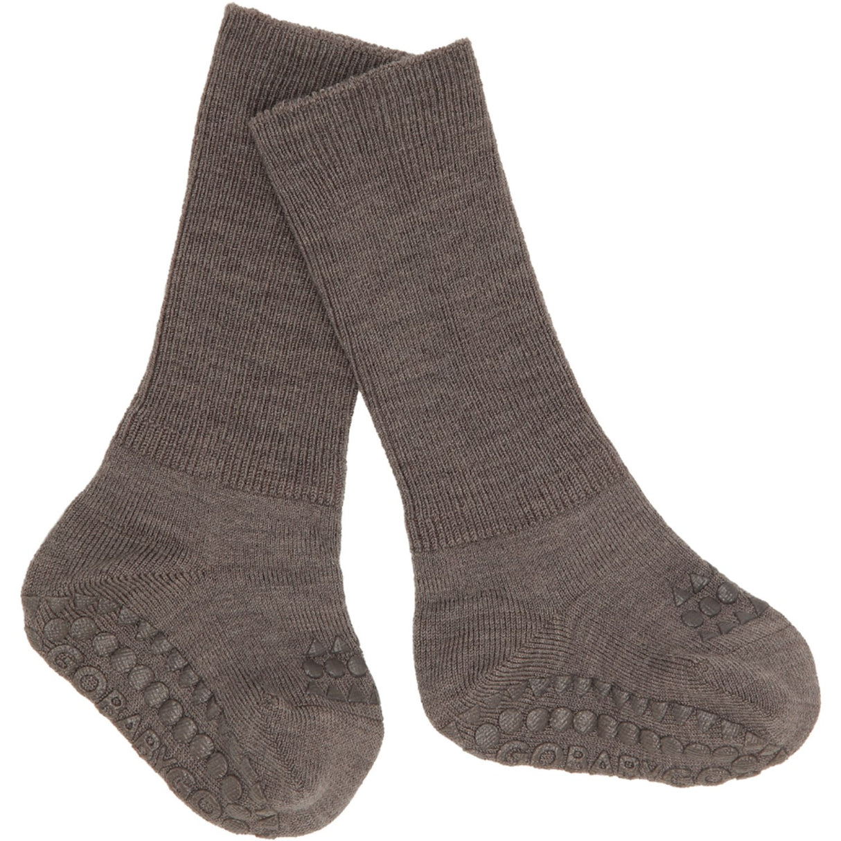 Gobabygo Brown Melange Non-Slip Socks In Merino Wool