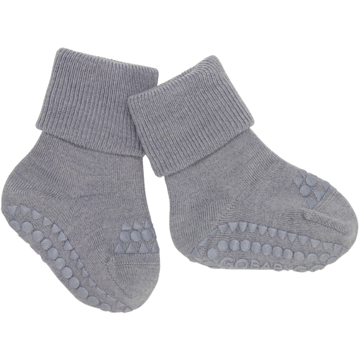 Gobabygo Grey Melange Non-Slip Socks In Merino Wool