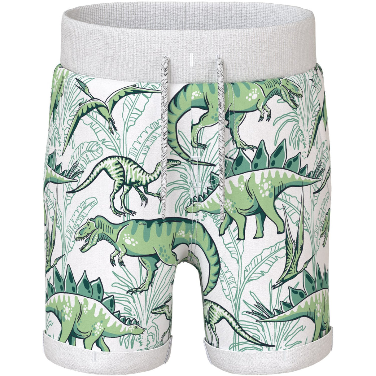 Name It Bright White Palm Dino Vermo AOP Long Sweat Shorts Noos