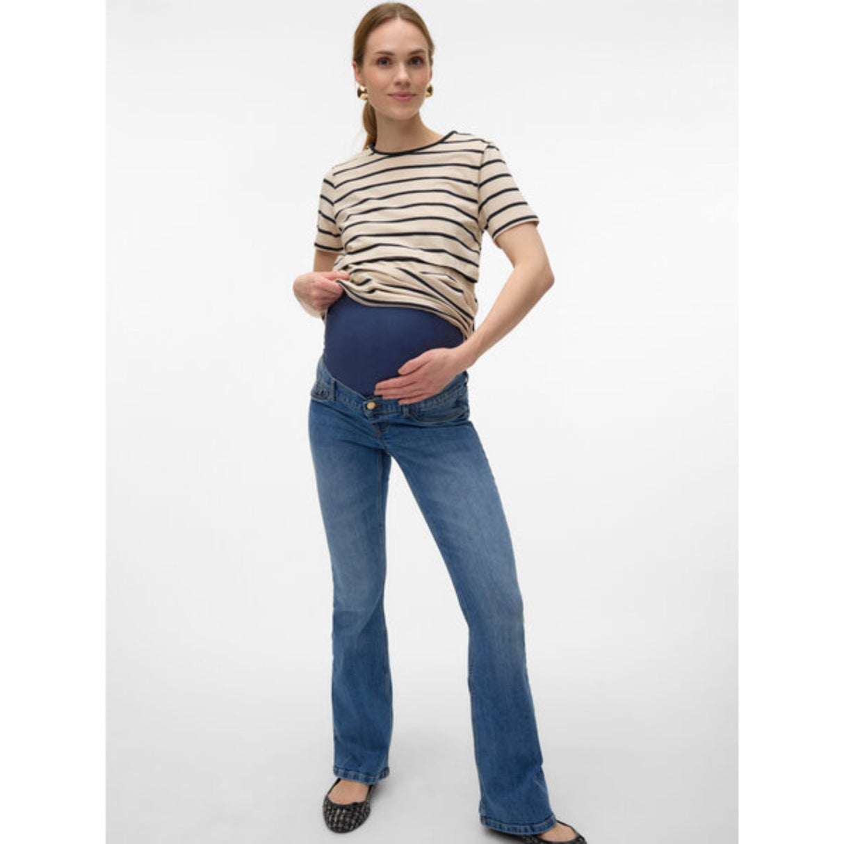 Vero Moda Maternity Medium Blue Denim Sigi Flared Denim Jeans Noos