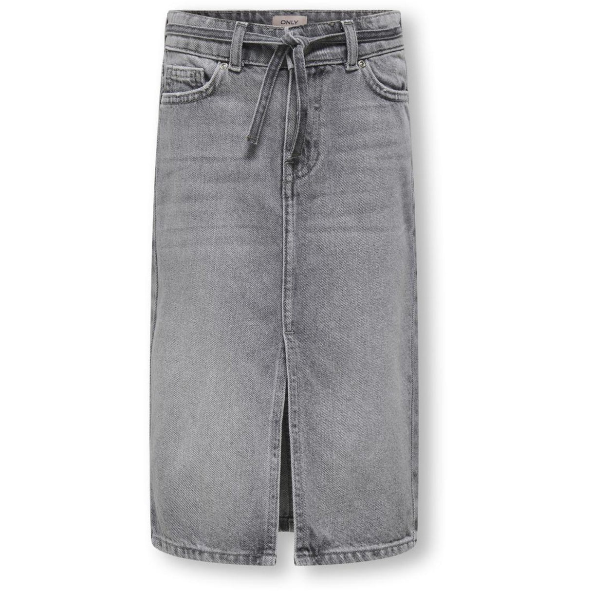 kids ONLY Medium Grey Denim Gianna Belted Midi Skirt Dot Denim