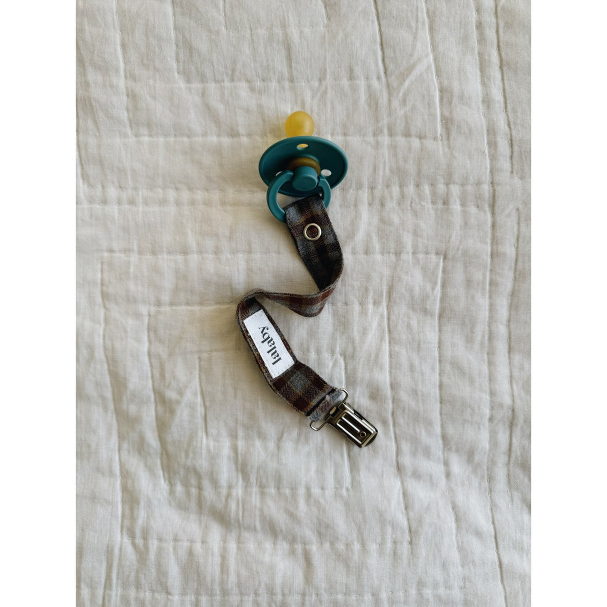 Lalaby Grey Check Pacifier Clip