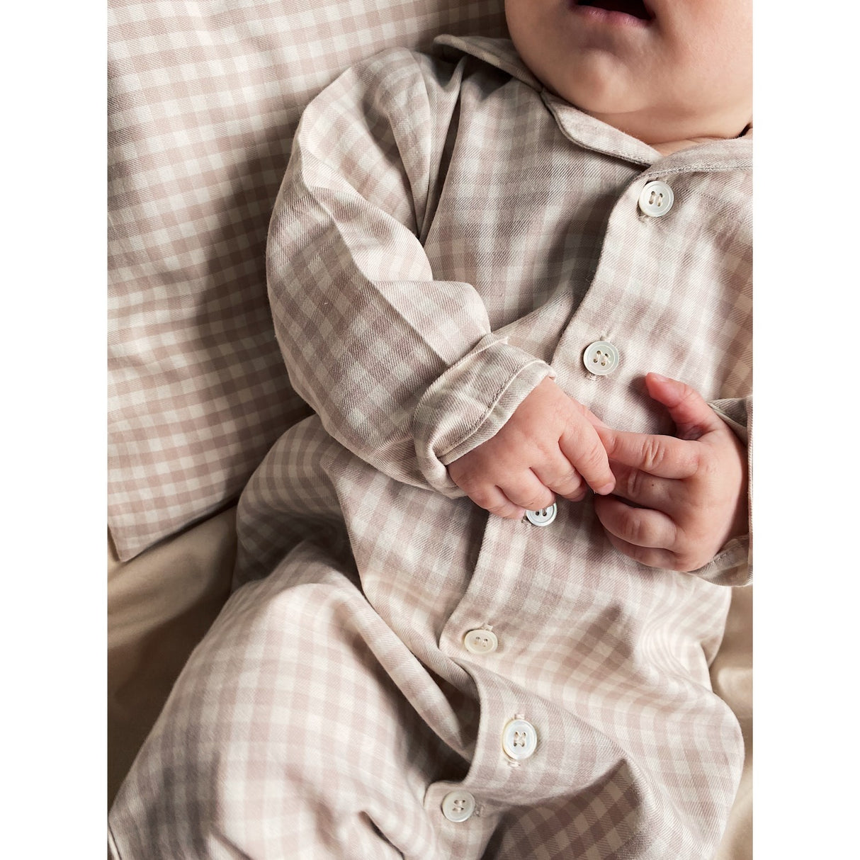 Lalaby Beige Gingham Classic Pj Suit