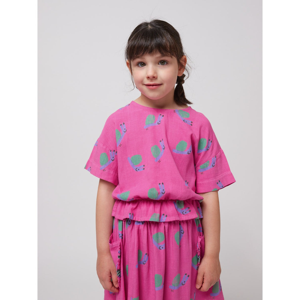Bobo Choses Fuchsia Funny Snail All Over Woven Blouse