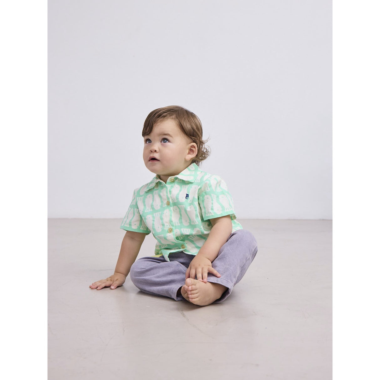 Bobo Choses Light Green Lucky Fish All Over Woven Shirt