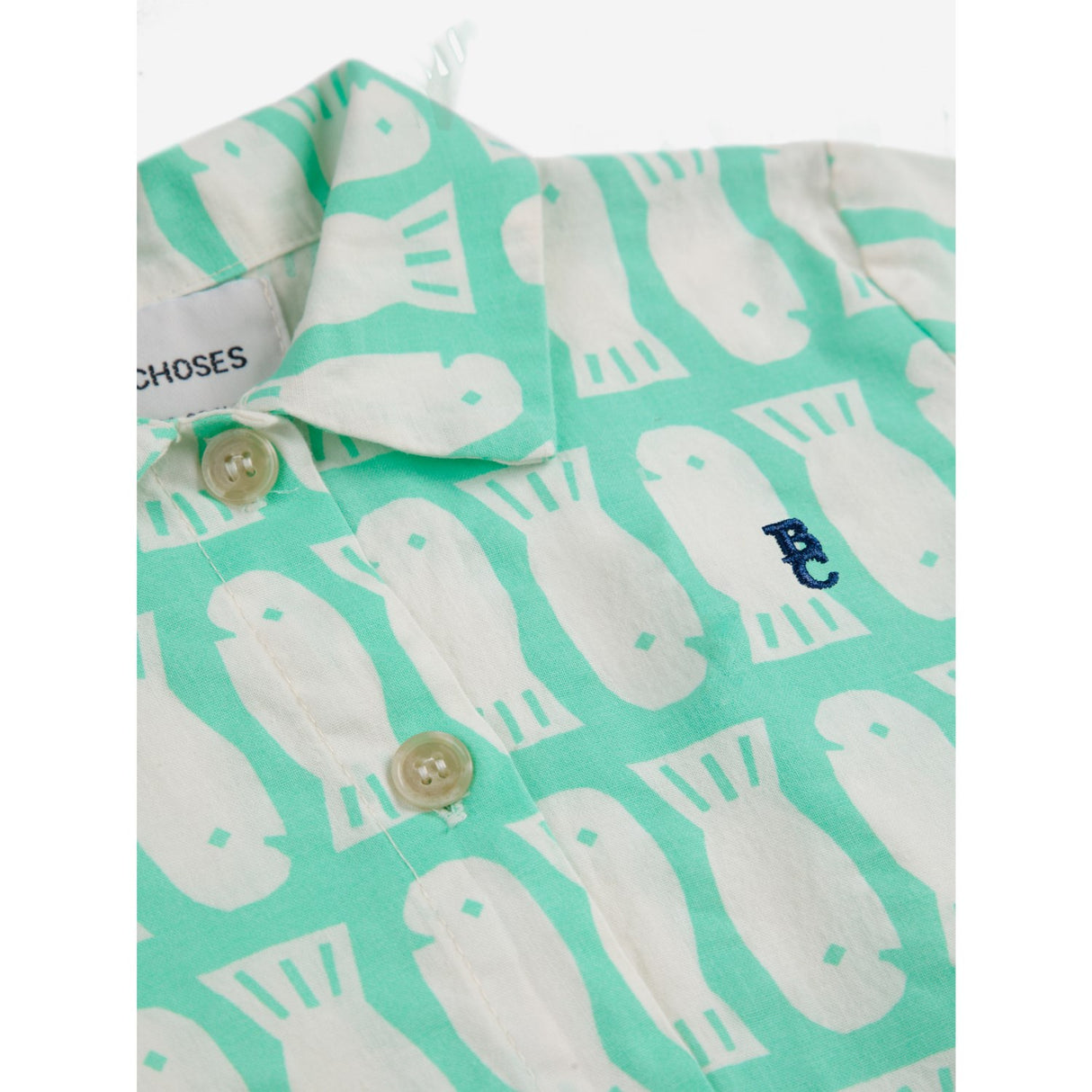 Bobo Choses Light Green Lucky Fish All Over Woven Shirt