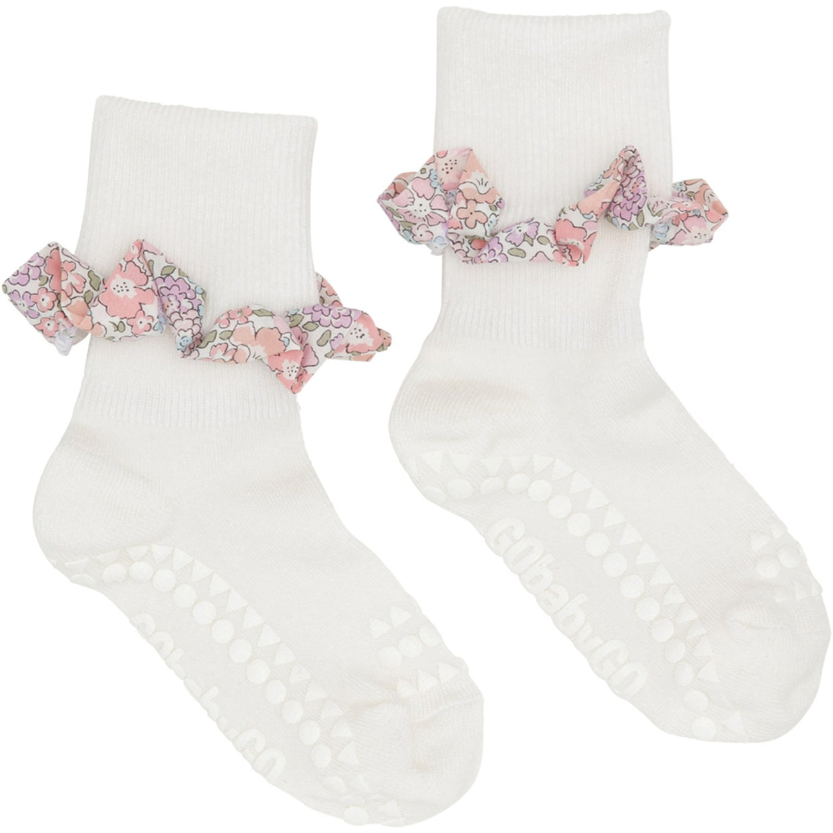 Gobabygo Off White / Michelle Pink Non-slip Socks Bamboo / Liberty