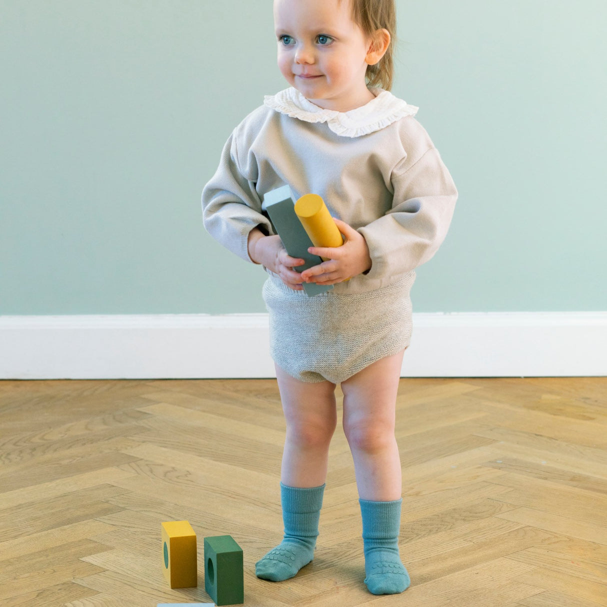 Gobabygo Dusty Blue Non-Slip Socks Bamboo